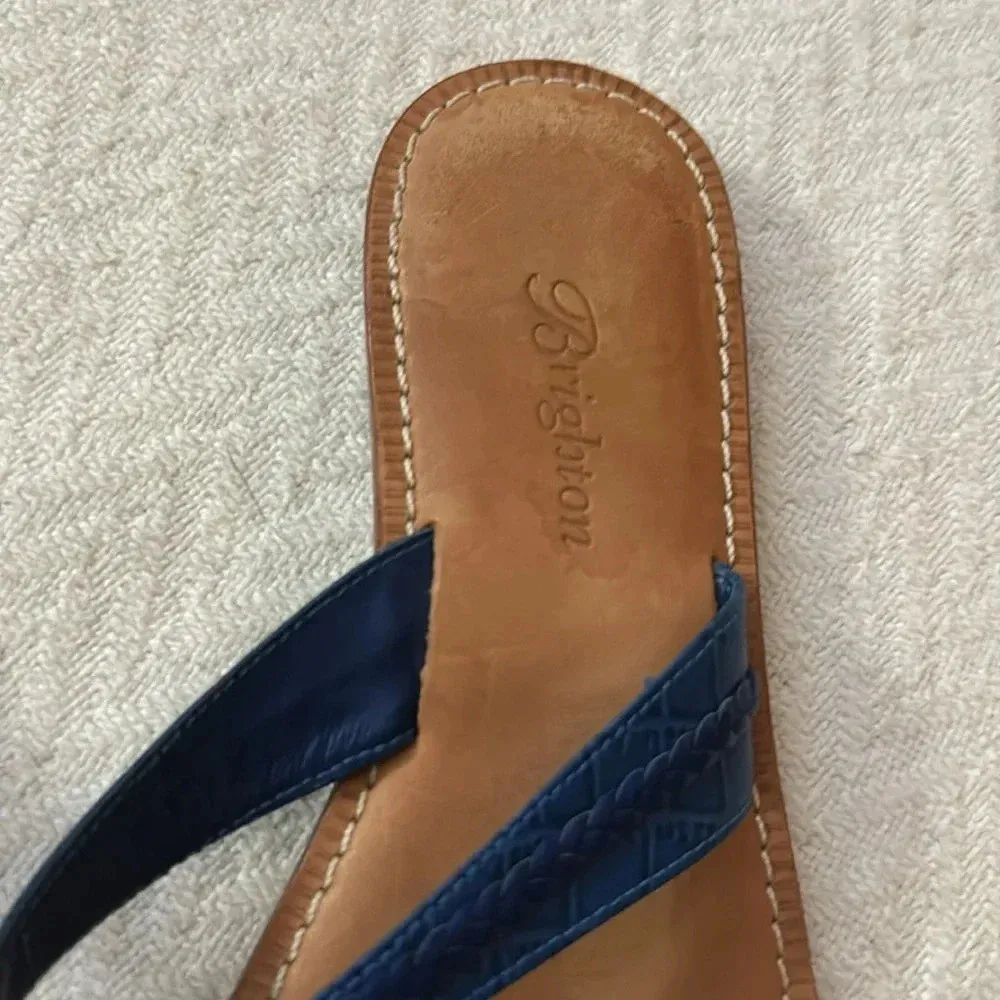 Brighton “onyx” sandal blue braided leather tan soles crystal medallion size 6.5 - Image 2