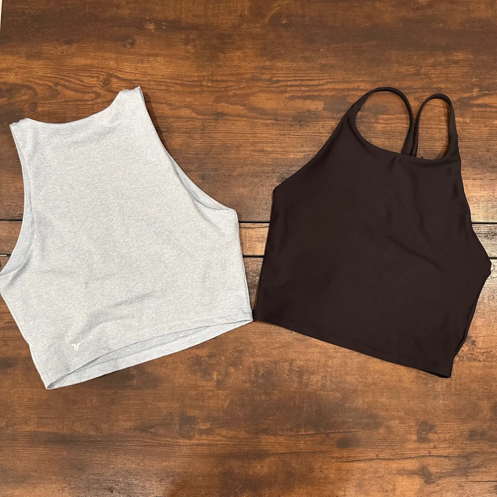 Old Navy Active PowerSoft Light Support Crop Tank Top Bra Built in S Black Blue - Image 3