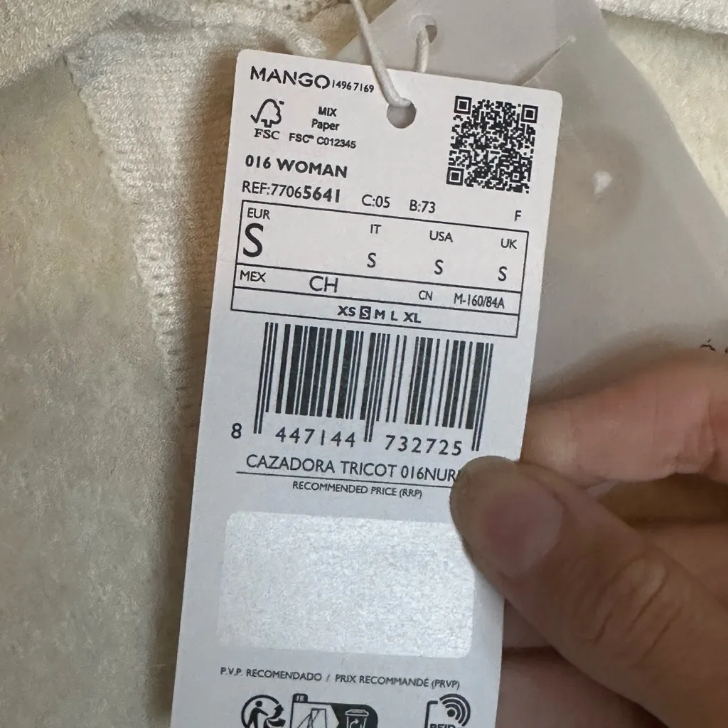 Mango Cream Wool Blend Double Lined Sweater Teddy Jacket with Gold Buttons - Image 3