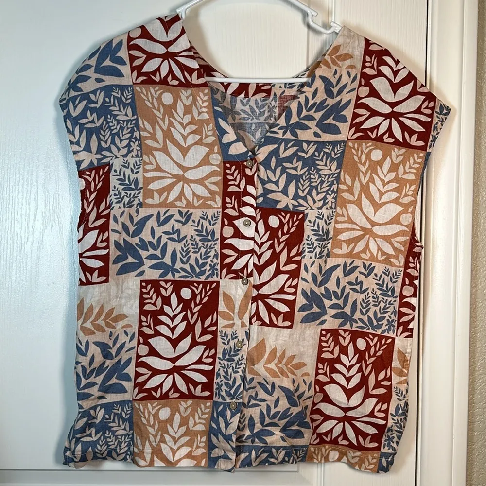 Sigrid Olsen 100% Linen Boxy Blouse Top Button Back Size Med EUC #0610-OC - Image 4