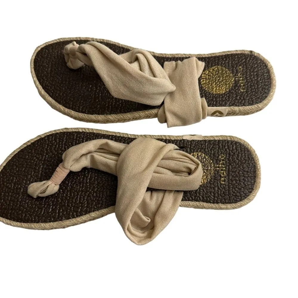 Nalho Yoga Espadrille Sandals Womens Ivory Stretchy Fabric Memory Foam Thong 8‎ - Image 6