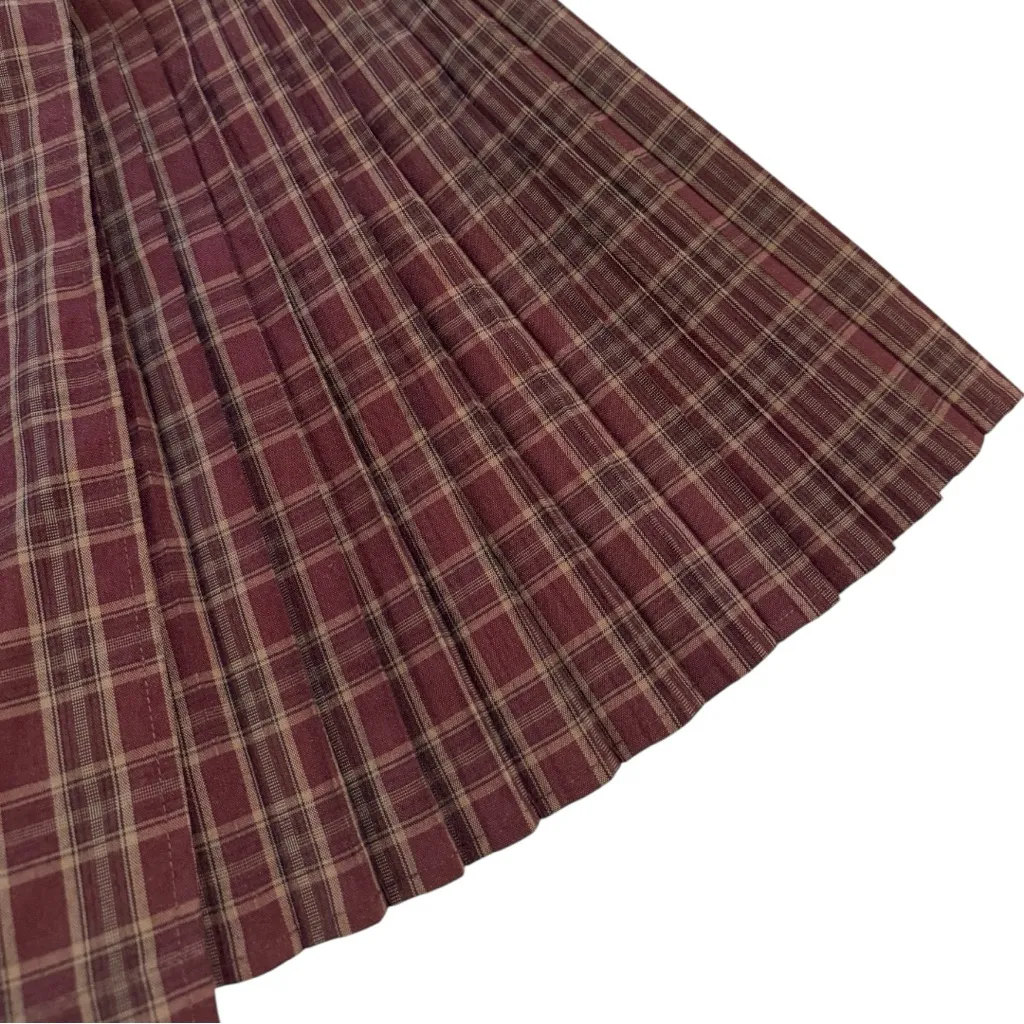 Wild Fable Plaid Pleated Burgandy/Beige Mini Skirt - Image 5
