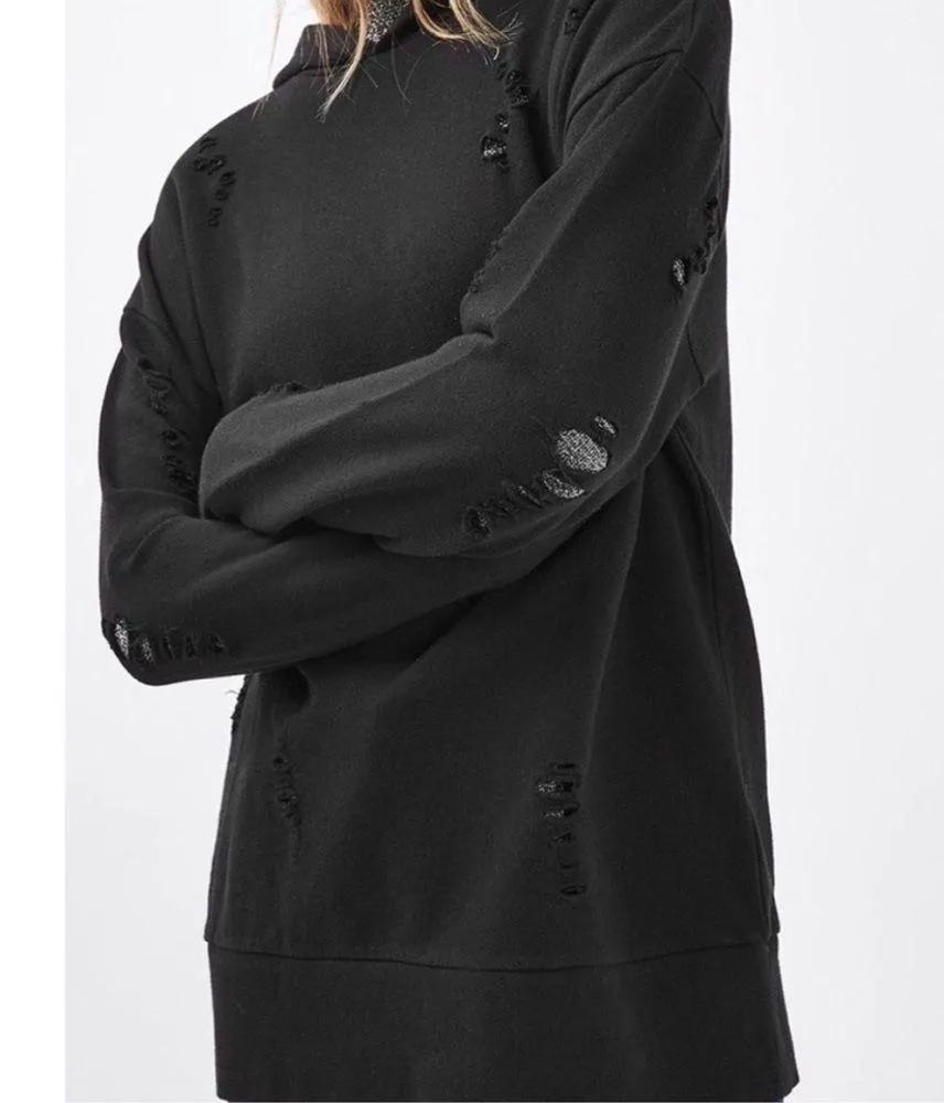 TOPSHOP Nibbled Distressed Longline Black Hoodie 2 - Image 6
