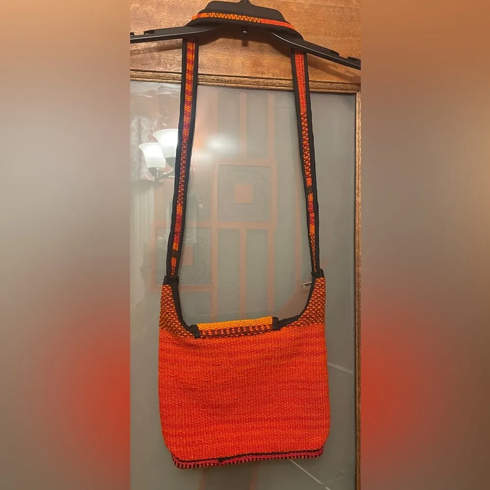 Peruvian Native Shoulder Crossbody Handbag Manta Woven Fabric Gypsy Tribal Orange - Image 4