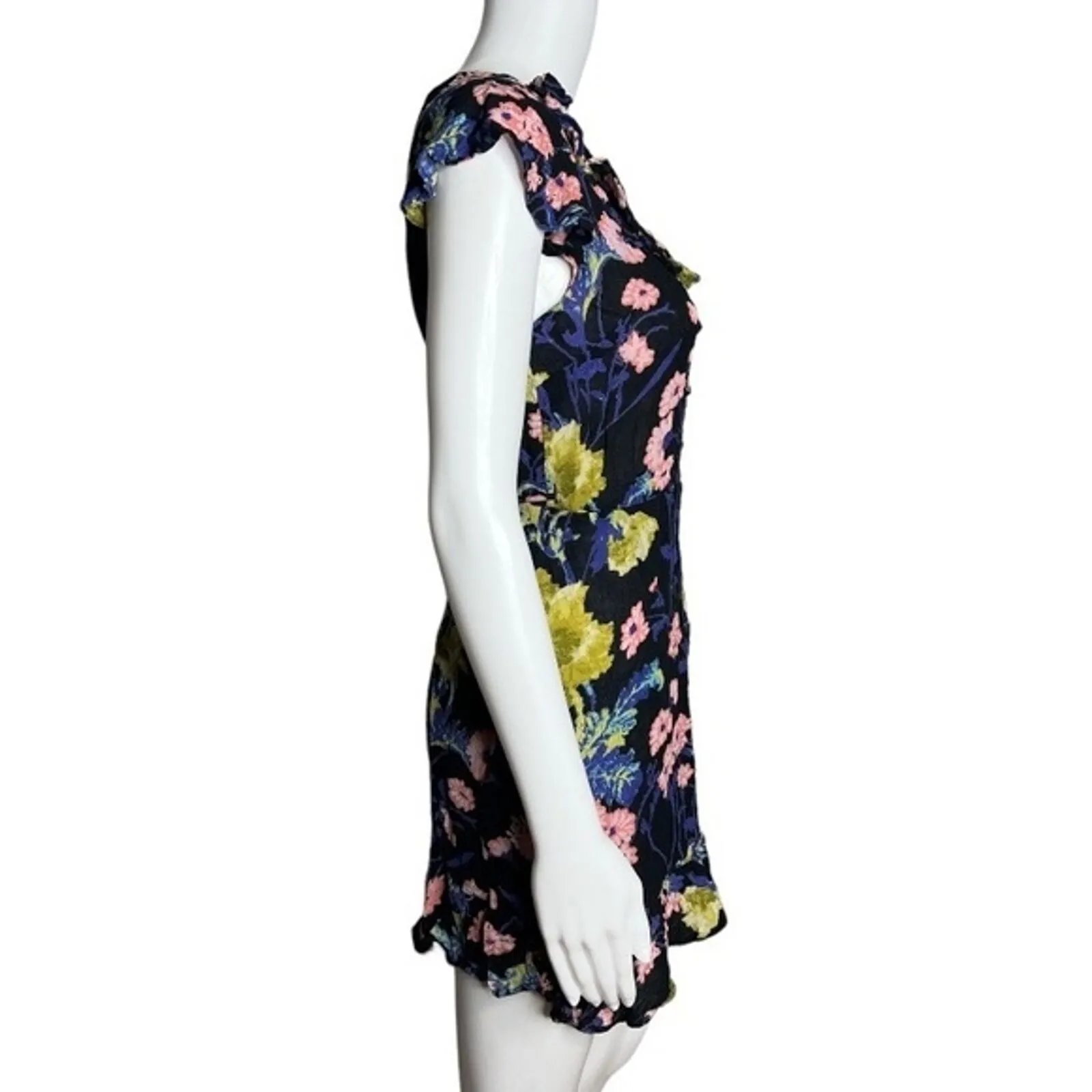 Kimchi Blue Dress‎ Women Small Black Blue Multi Dark Floral Wrap Dress Ruffle - Image 2