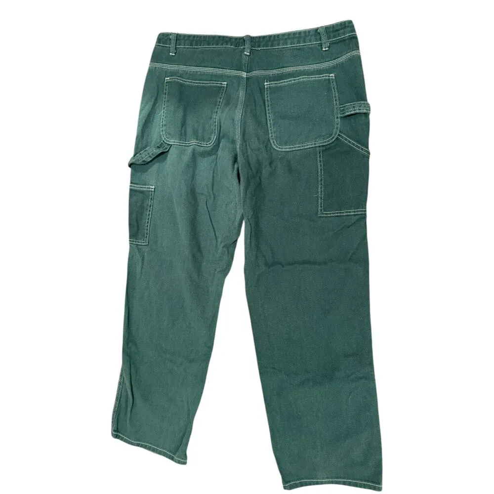Simple Society Juniors Size 17/33 Teal Green Cargo Mid High Rise Baggy Leg Jeans - Image 7