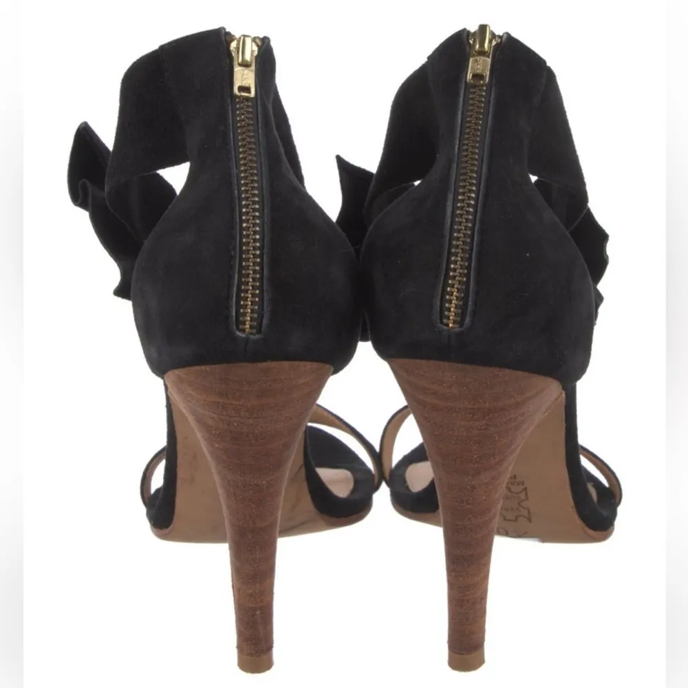 Ulla Johnson Thecia Suede Noir Black Bow Single Strap Heels Size EU 40 US 10 - Image 5