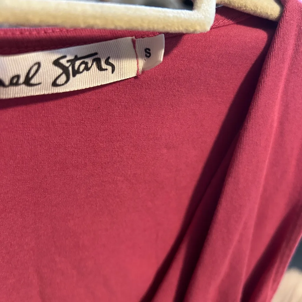 Michael Stars Orange Pink Asymmetrical Ruched Midi Dress - Image 4