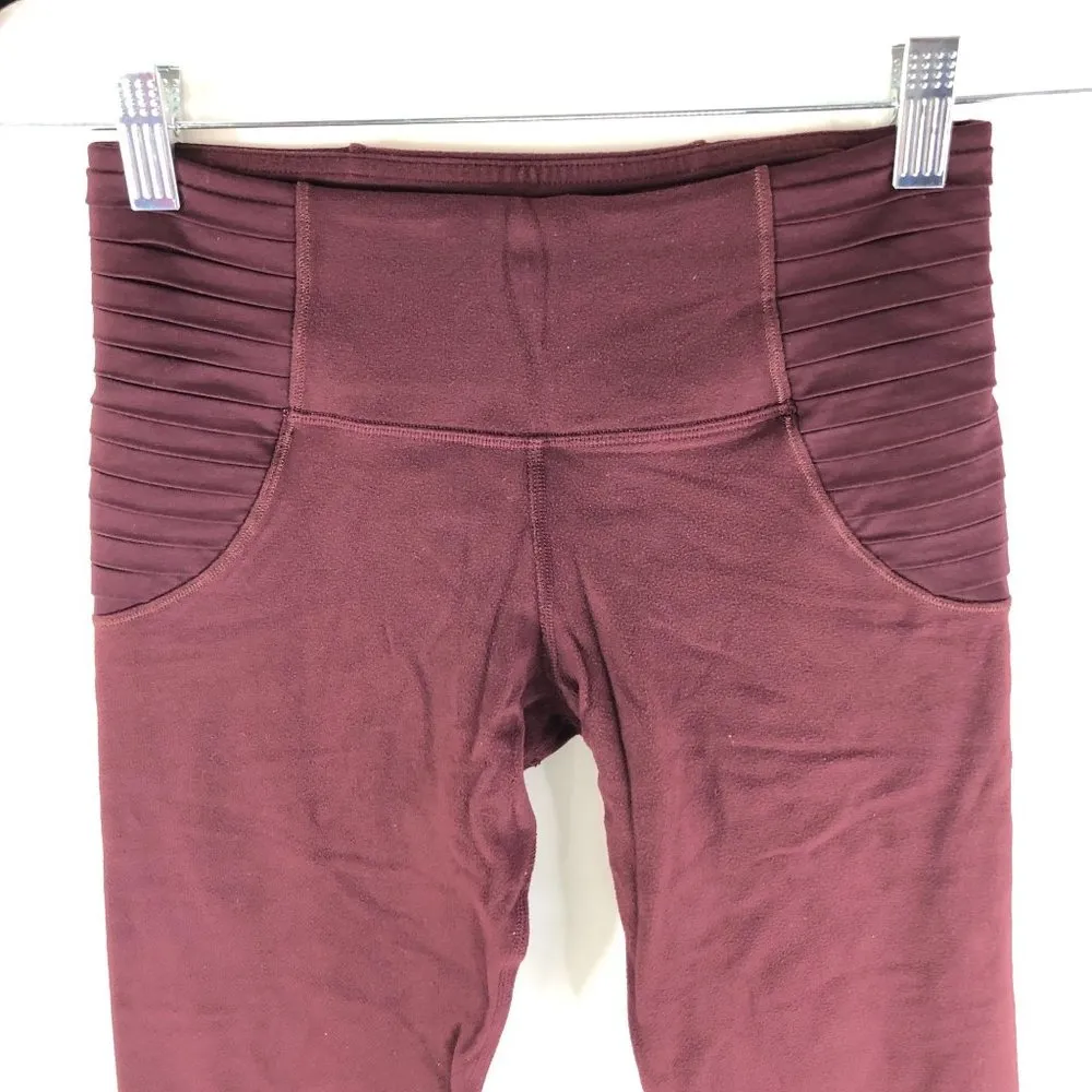 Lululemon Womens Wunder Under Leggings Cropped Pleated Sides Burgundy 4 - Image 2