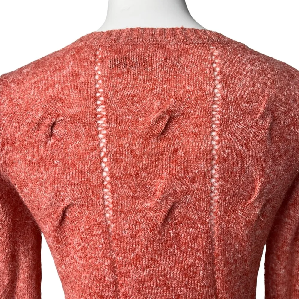 Prana Heathered Coral Orange Cable Knit Pullover Long Sleeve Sweater, Sz L - Image 8