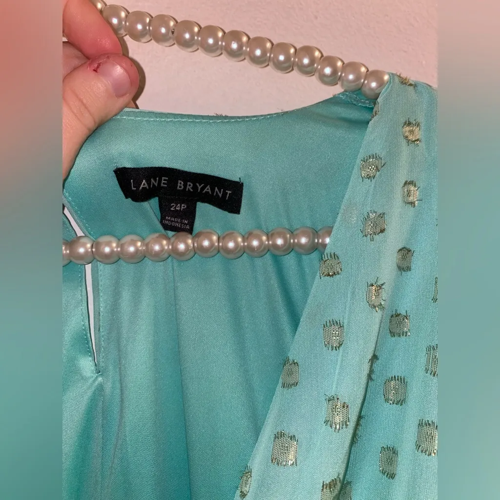 Lane Bryant gorgeous women’s plus size 24p teal Polk a dot midi wrap dress - Image 3