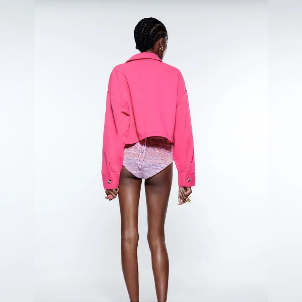 ZARA CROPPED‎ COTTON Pink Jacket /Over shirt
 Size M - Image 5