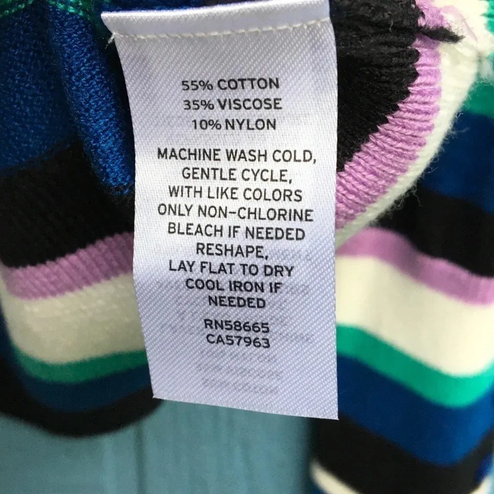 Halogen Freya Striped Crewneck Sweater XS Blue White Purple Button Long Sleeve - Image 6