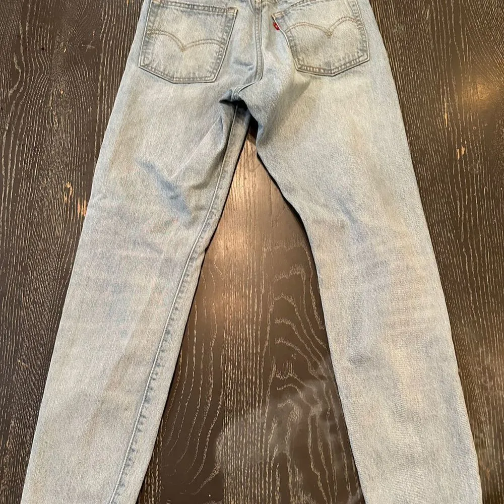 Levi's Vintage Light Wash Unisex Jeans Iconic Red Tab Leather Patch Button Fly - Image 8