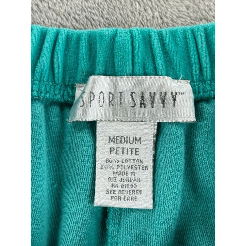 Sport Savvy Womens Medium Petite Teal Velour Tracksuit With Rhinestone Zippers - Image 2