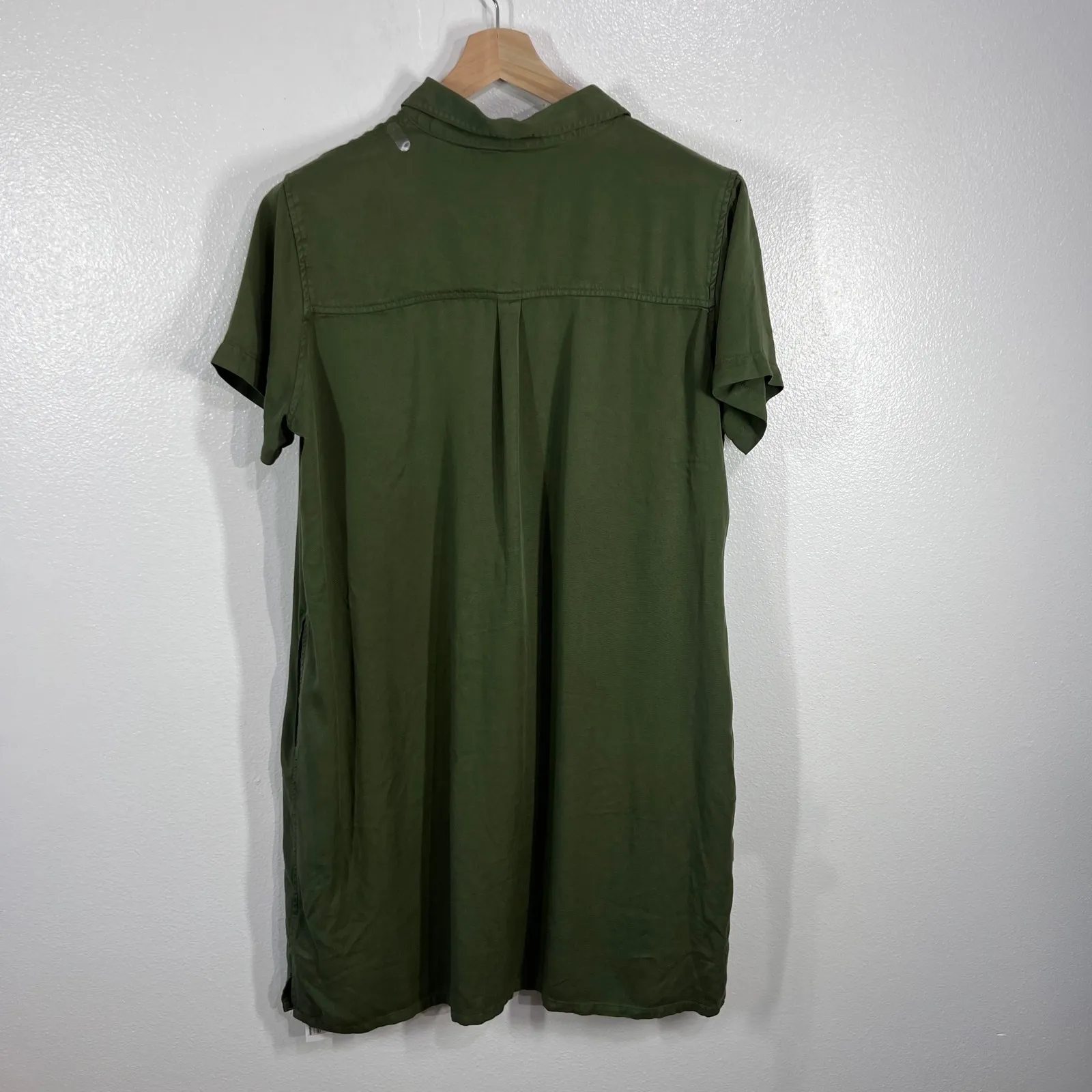 GAP Olive Green Shirt Dress with Pocket Casual Collared Short Sleeve‎ XL - Image 3