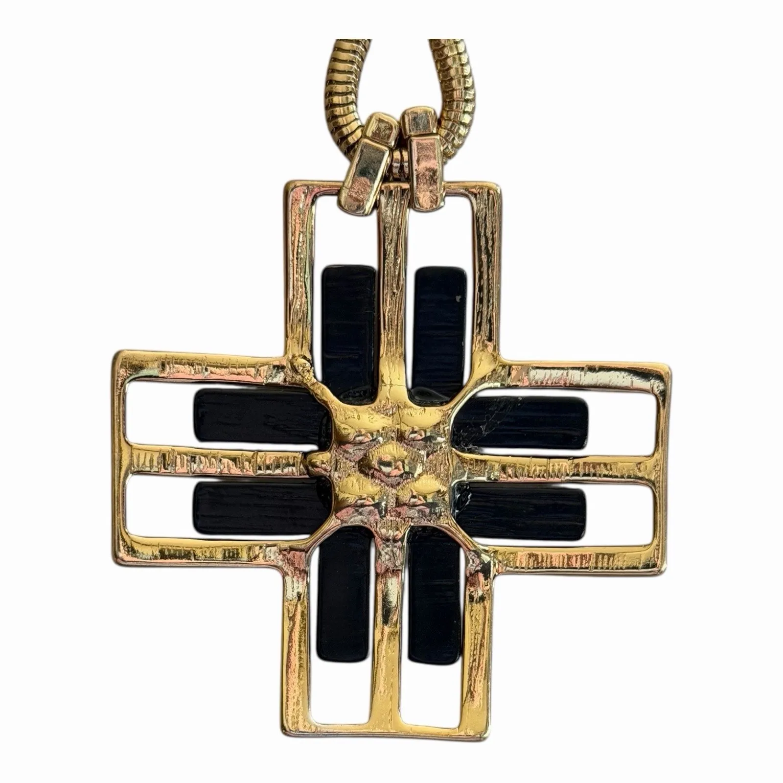 Jules Smith Twitter Cross Statement Necklace Sleek Black Enamel Yellow Gold NWT - Image 14