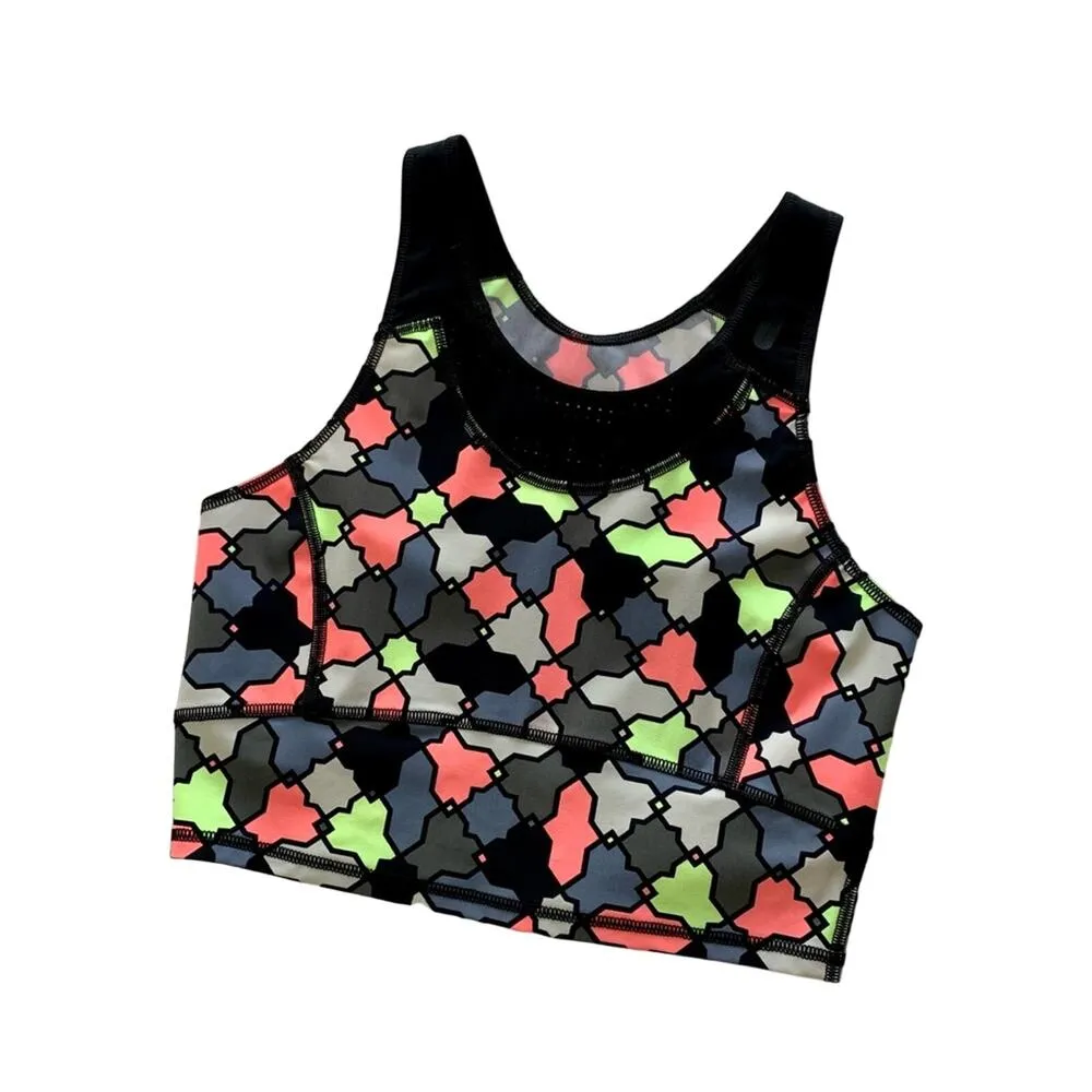 Sweaty Betty Multicolor Geometric Print Low Impact Athleisure Workout Crop Top - Image 8