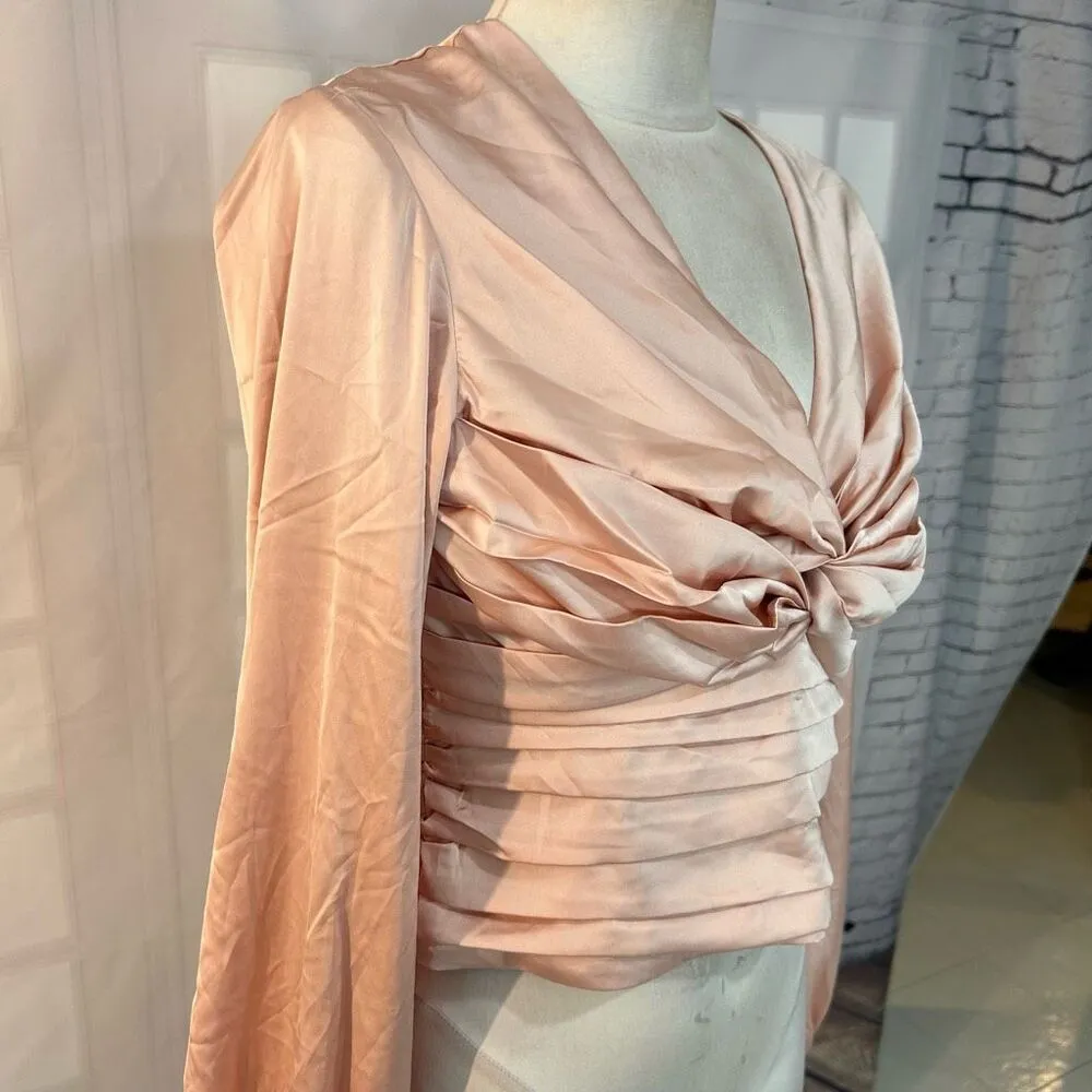 Express soft pink satin long sleeve open bow back blouse size medium - Image 5