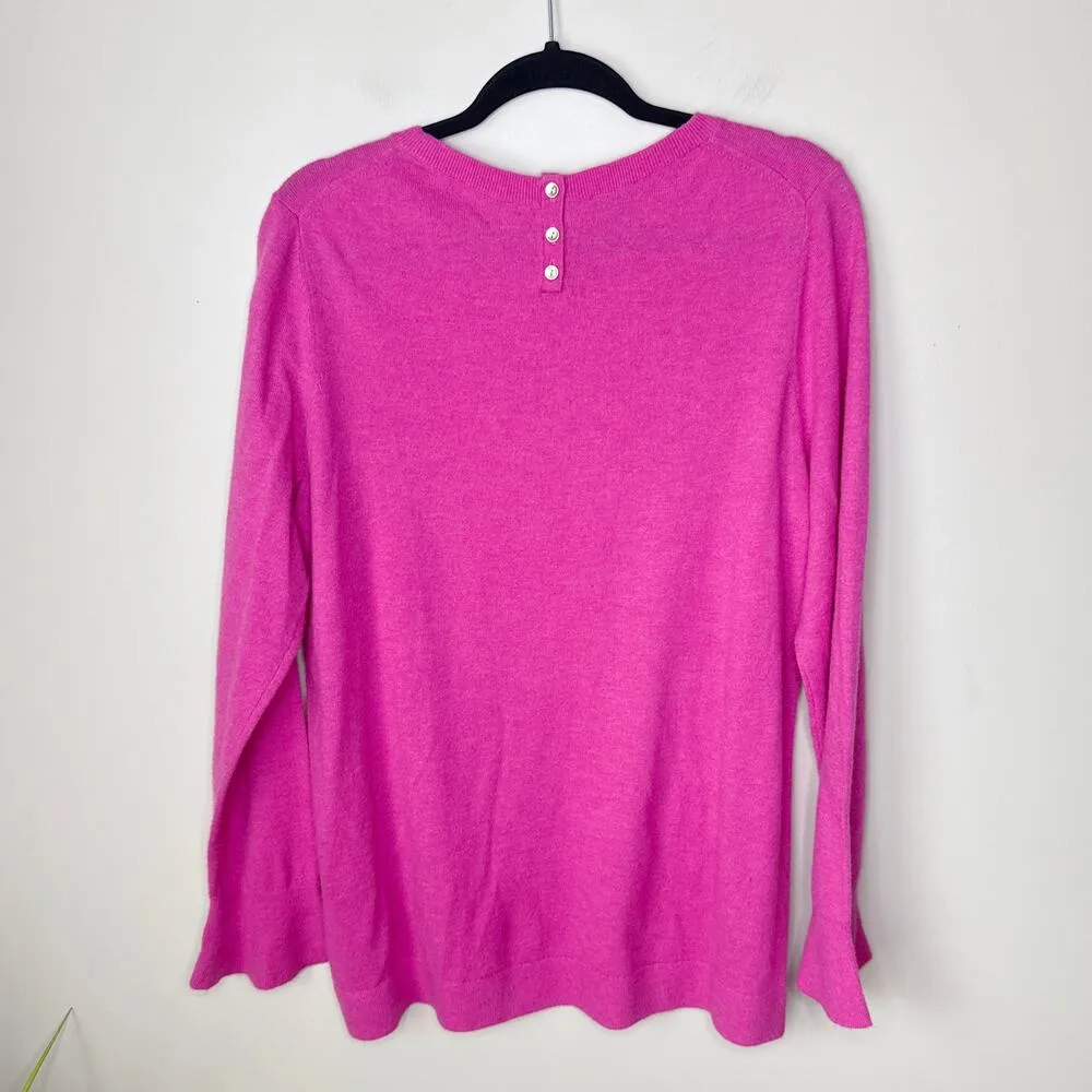 Talbots 1X Plus Sz Bright Pink Lambswool Blend Sweater Poet Sleeve Button Detail - Image 2