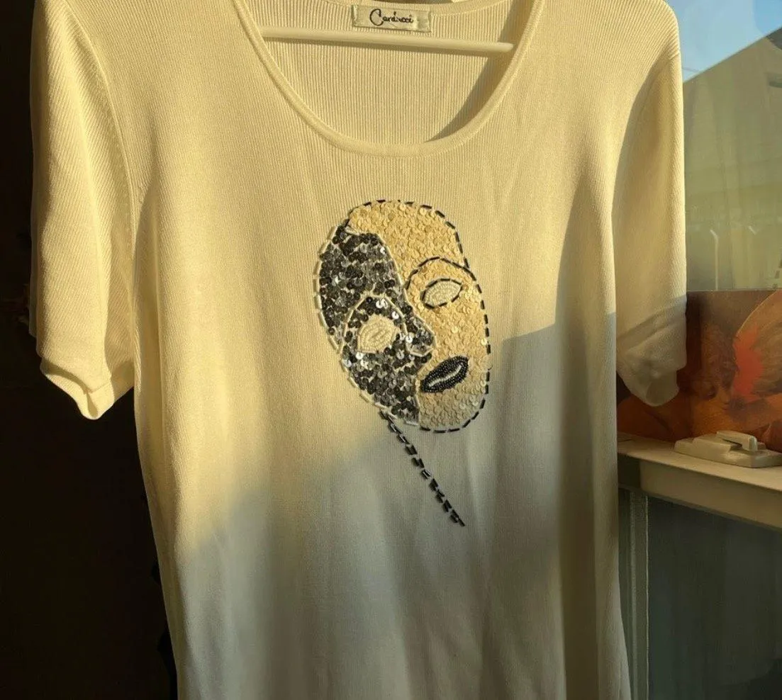 Vintage sparkly sequin face art top White Size L - Image 13