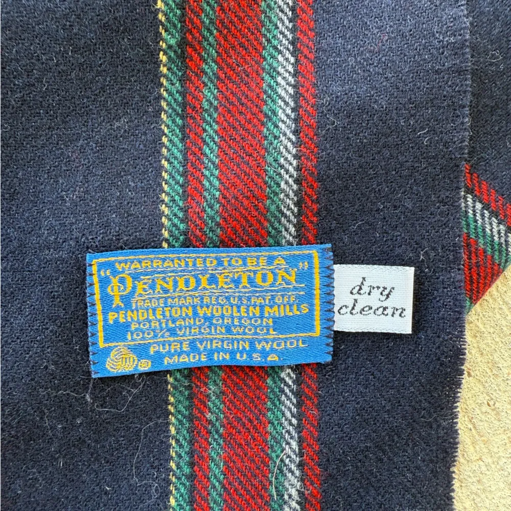 Vintage 1970s Warranted To Be A Pendleton Blue Virgin Wool Scarf - Image 2