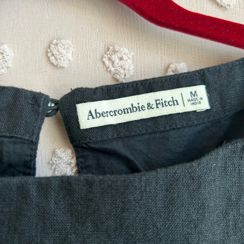 Abercrombie & Fitch Linen Blend Short Sleeve Mini Dress Boxy Sz M Black - Image 3
