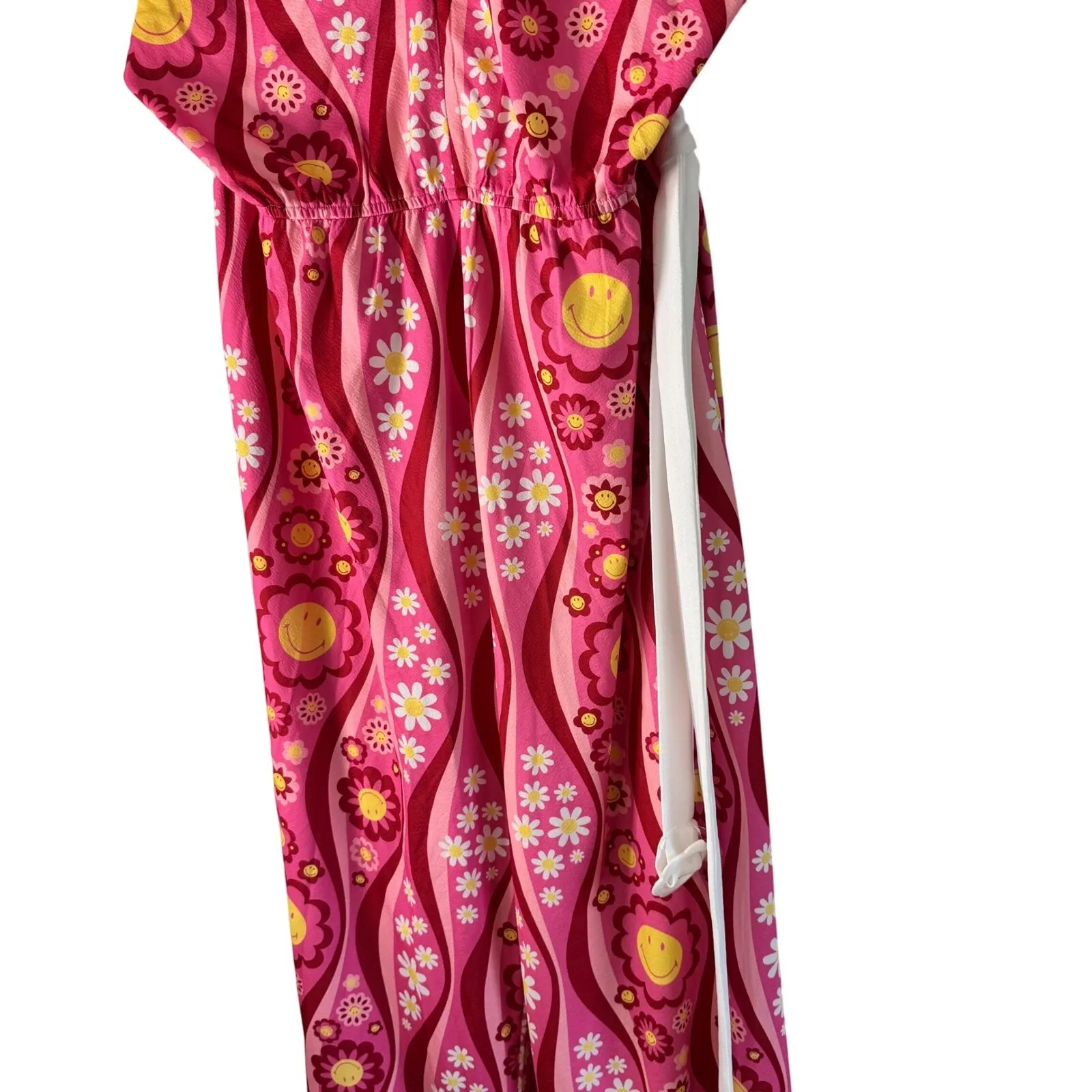 Smak Parlour Smiley Flower‎ Power Jumpsuit Halter Pink Retro flower Belt L/10 - Image 6