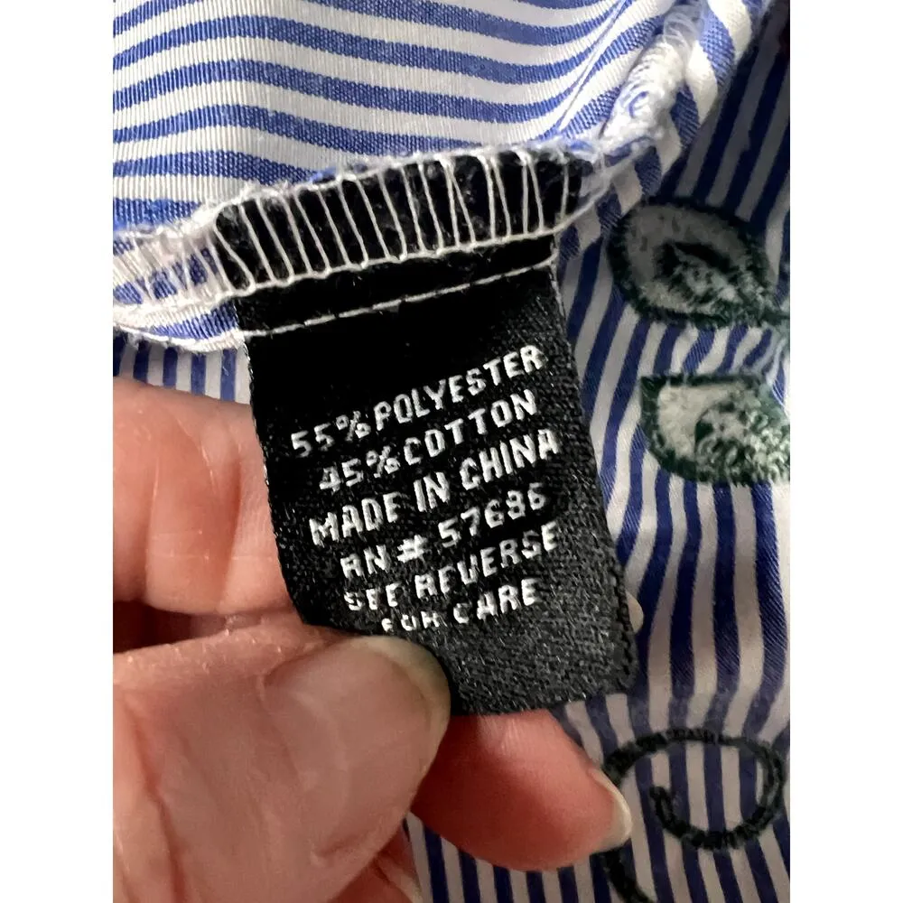 Paper Tee womens size 2X shirt button-up embroidery humming bird  blue/white - Image 8