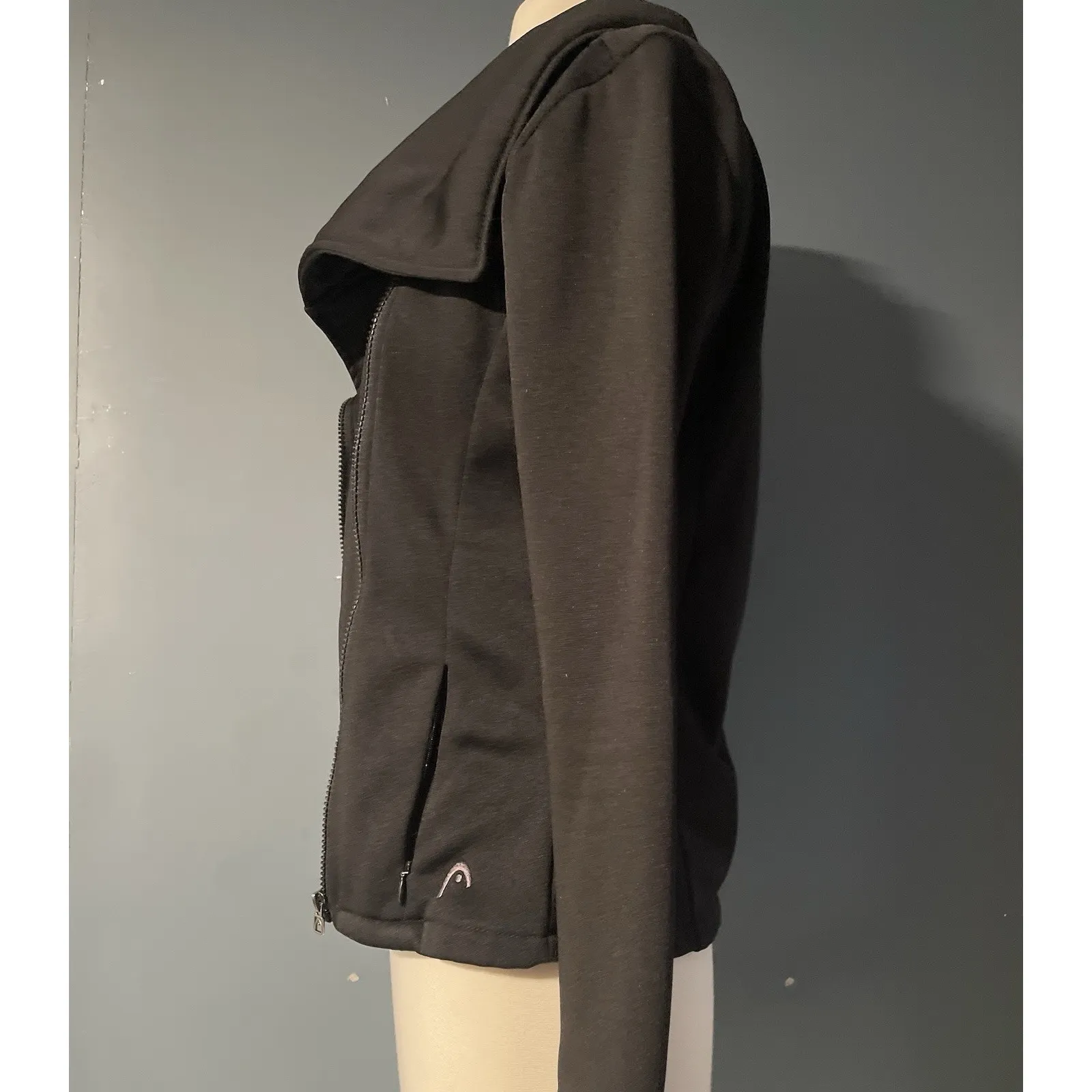 HEAD Gray Soft Shell Diagonal Zip Jacket Front Pockets Womens Small Flare Collar - Image 3