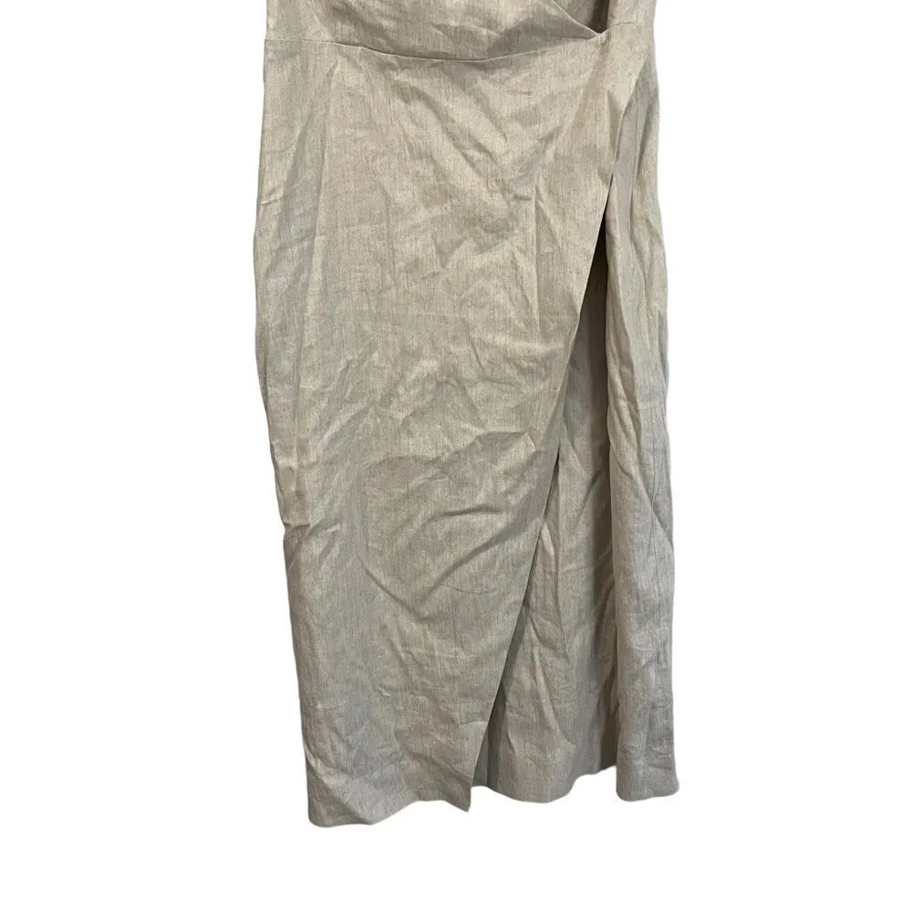 Modern Citizen Beige Neutral Linen Wrap Midi Dress Medium - Image 3