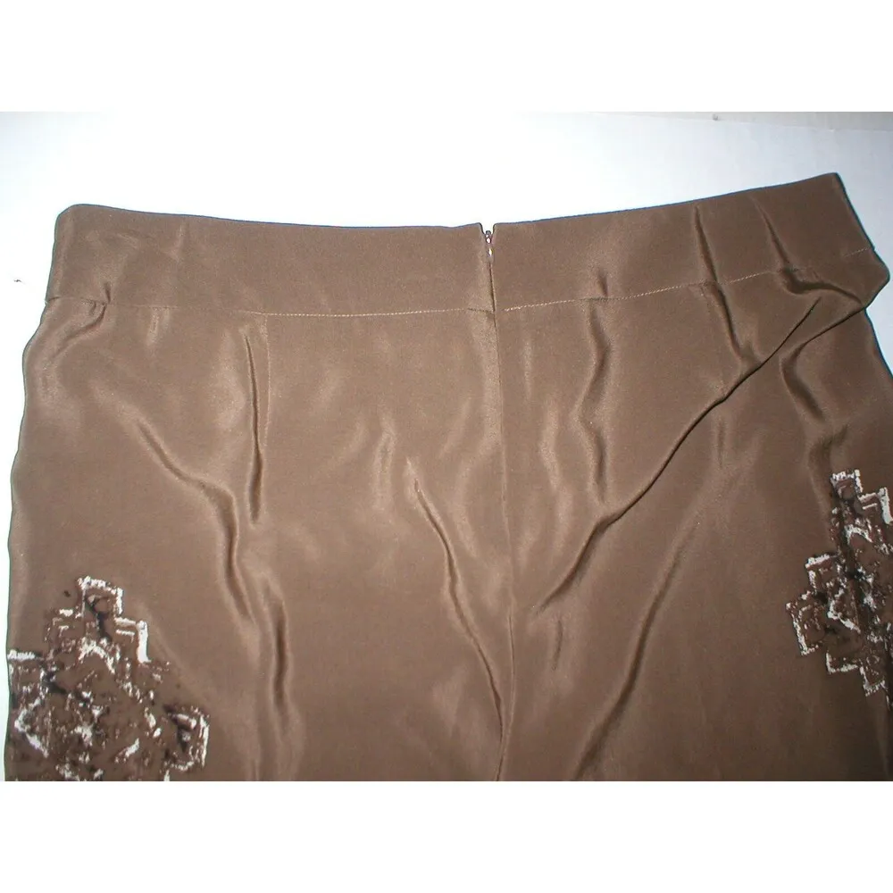 Womens Worth New York $498 0 USA Print Silk Pants Brown White Wide Ethnic Border - Image 6