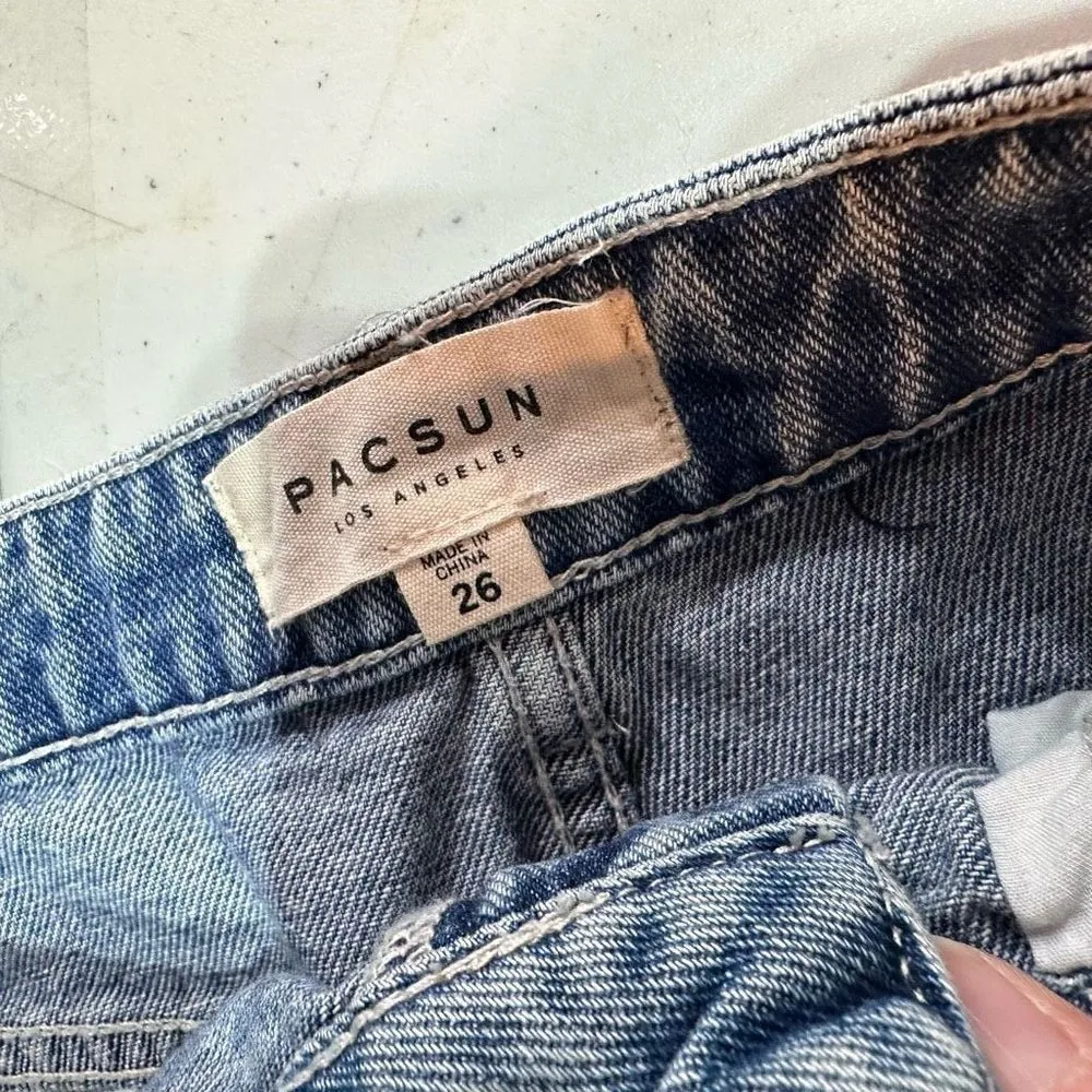 Pacsun denim blue deconstructed mini skirt‎ size 26” Size 2 festival concert - Image 4