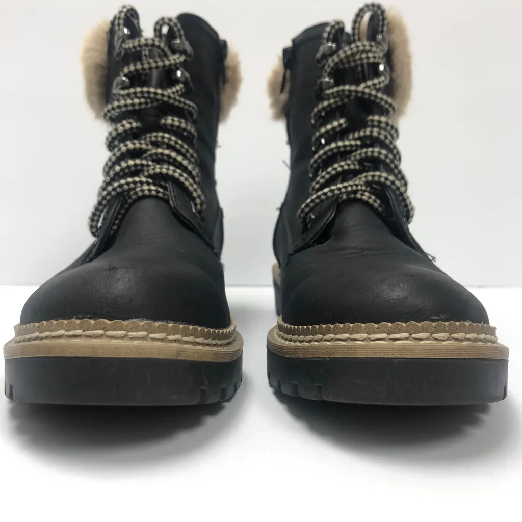 C Steve Madden Alaska Faux Fur Black Leather Combat Women Boots Size 6.5 - Image 6