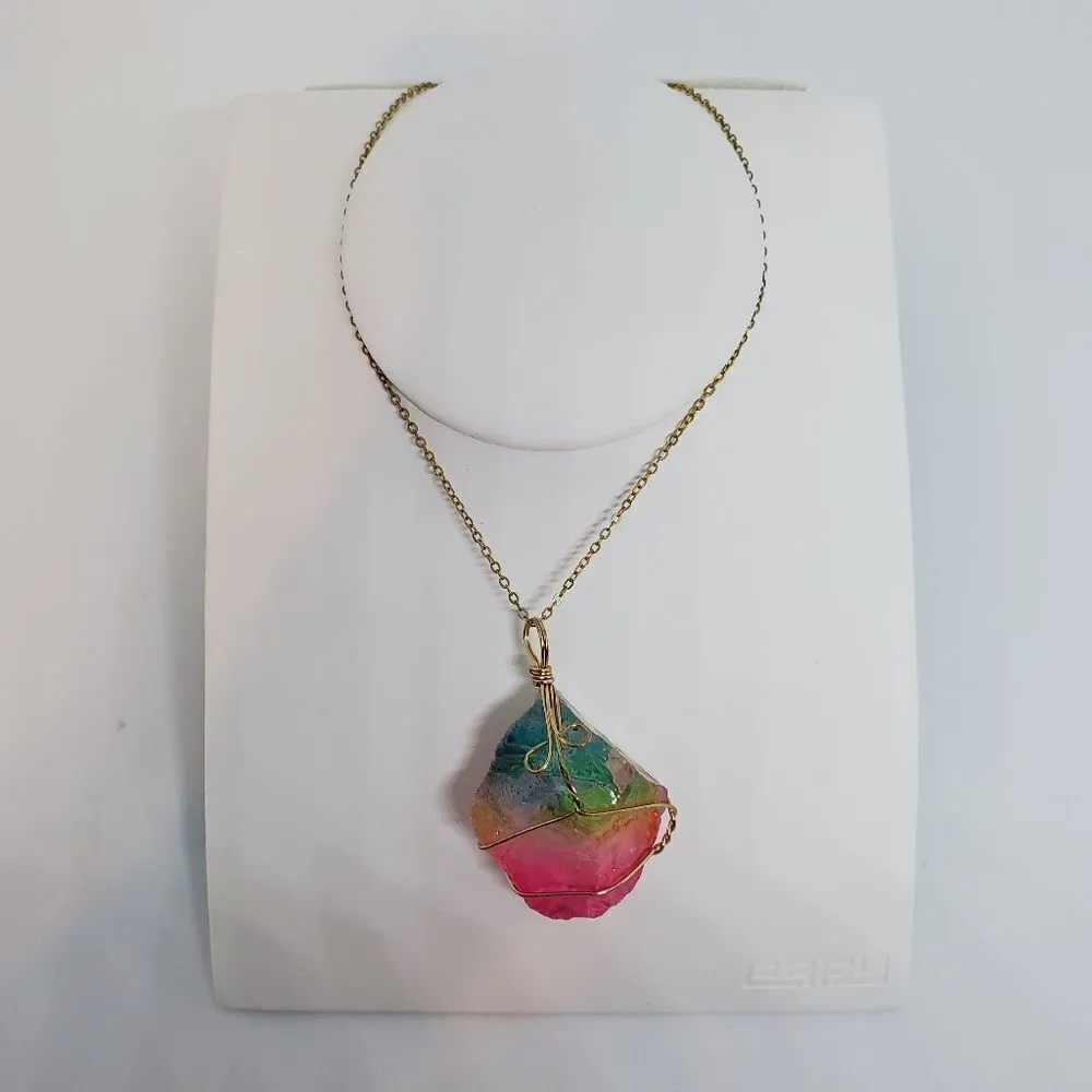Rainbow Stone Necklace Gold - Image 3