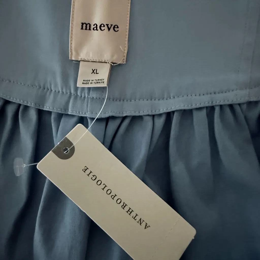 ANTHROPOLOGIE Maeve Basque Waist Button Down Mini Skirt Stone Blue Size XL NEW - Image 6