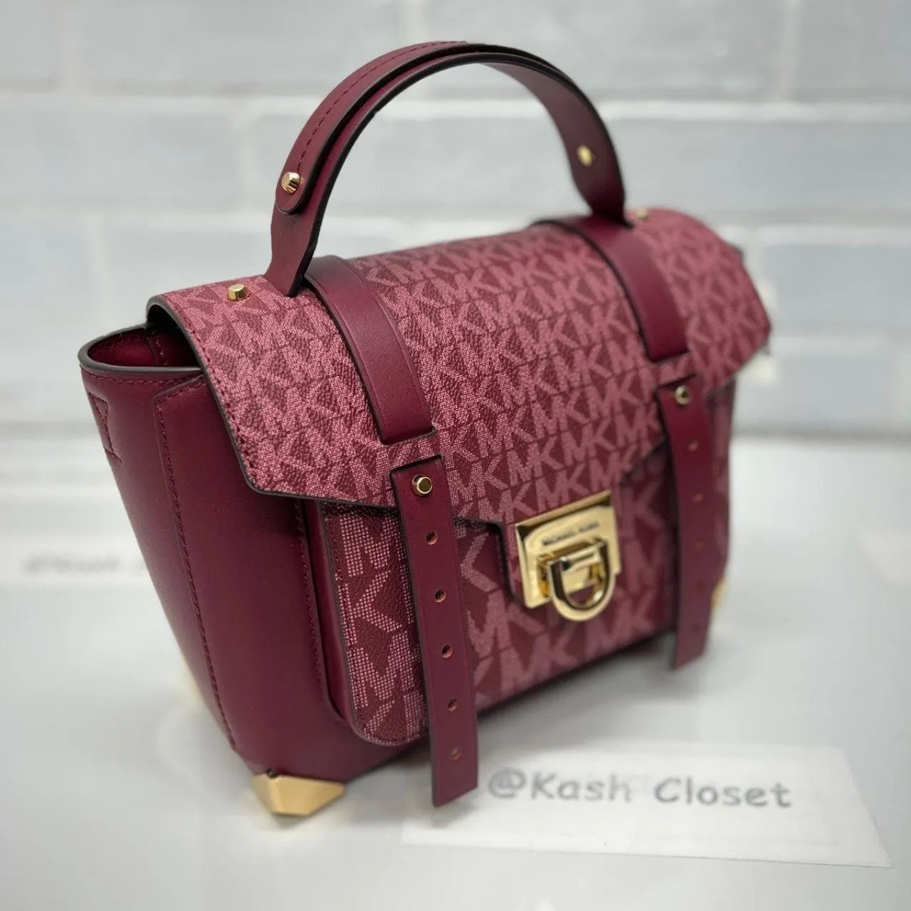 Michael Kors Mulberry Multi Manhattan Satchel Medium Leather MK Signature - Image 2