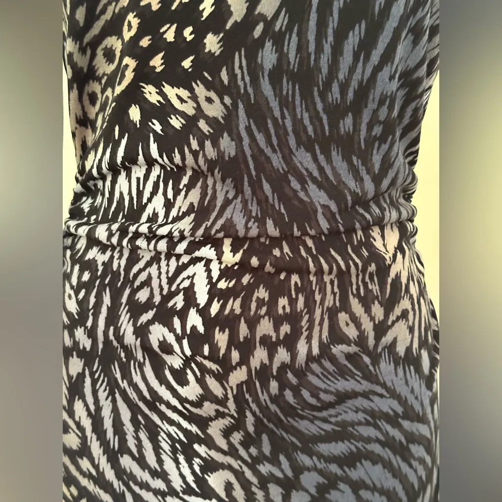 COLDWATER CREEK Black Gray Blue & Cream. Animal Print Dress 3/4th Sleeves Sz 8 - Image 9