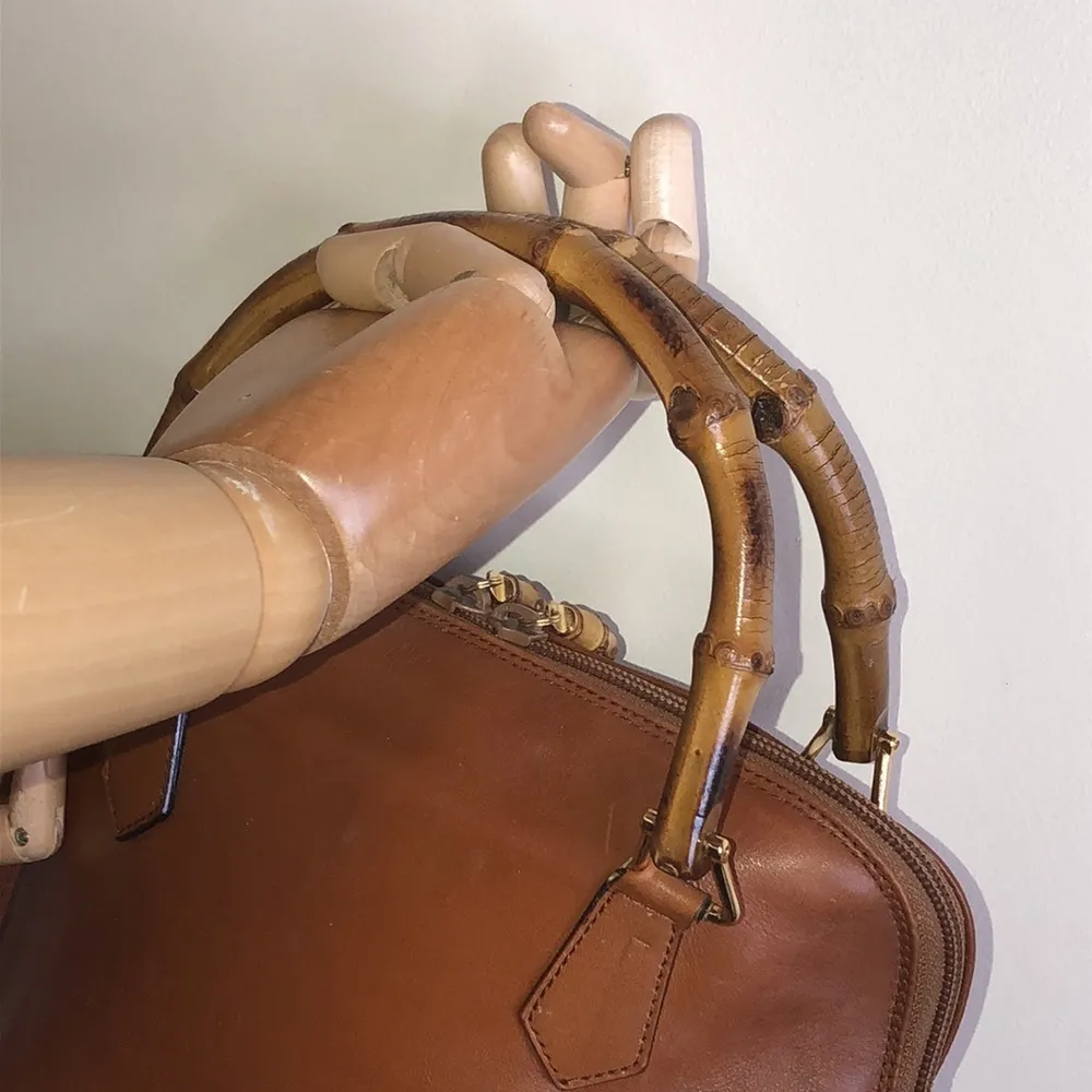 VINTAGE GUCCI Leather Top Handle Bamboo Tote Hand Bag Original Crossbody Strap - Image 5
