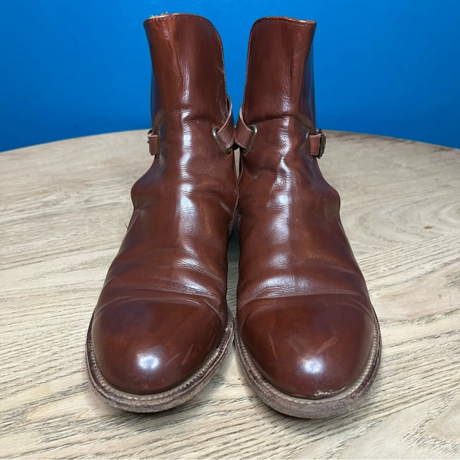 Vintage Frye Riding Ankle Boots Belted Western Women’s Size 6 Cognac Brown - Image 4