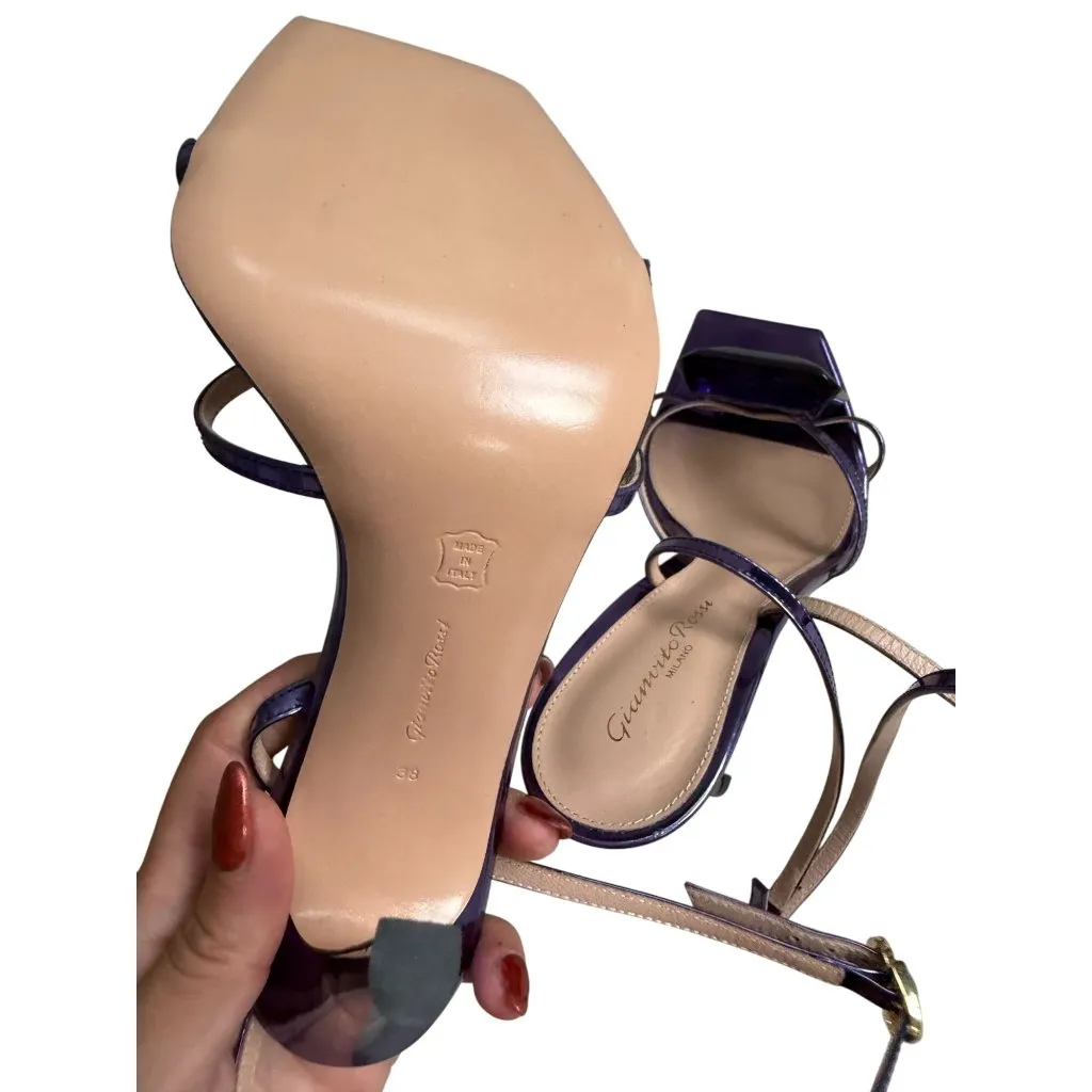 GIANVITO ROSSI Jaipur Indigo Purple Crystal Embellished Leather Sandals Heels Si - Image 9