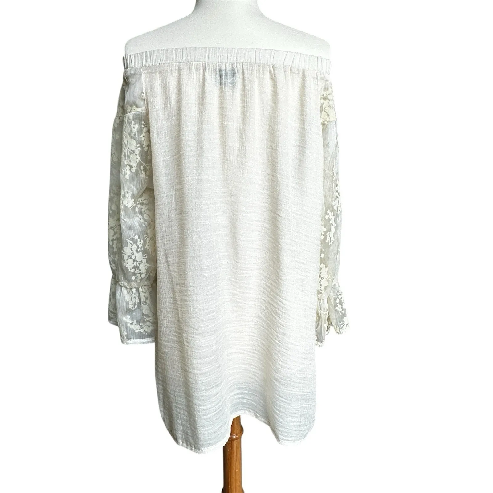 Cal Style Tunic Dress Off the Shoulder 3/4 Lace‎ Sleeve Beige Boho Chic Festival Tan Size L - Image 6
