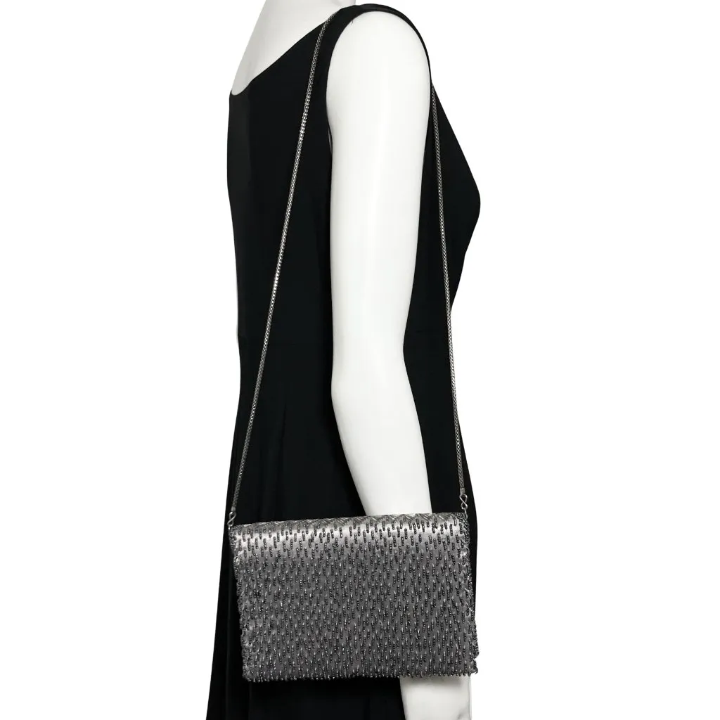 Vintage Gunmetal Beaded La Regal Evening Bag Clutch Shoulder Chain Silver Deco - Image 5