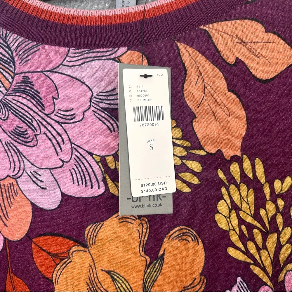 Anthropologie Bl^nk Contrast Eyelet Pullover Top Purple Motif  Floral mixed NWT - Image 9