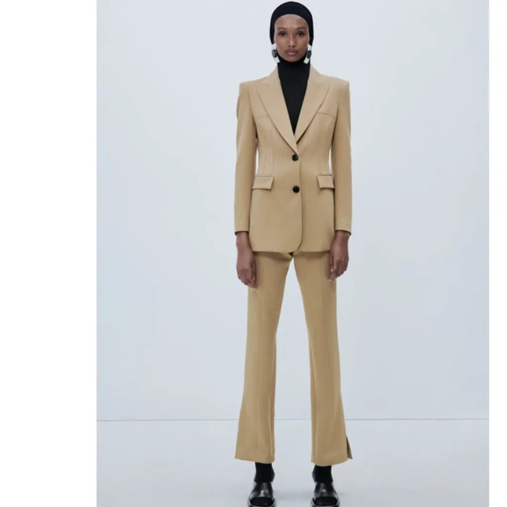 NWT ZARA SPLIT-HEM SKINNY TROUSERS  High-waist Camel - Image 2