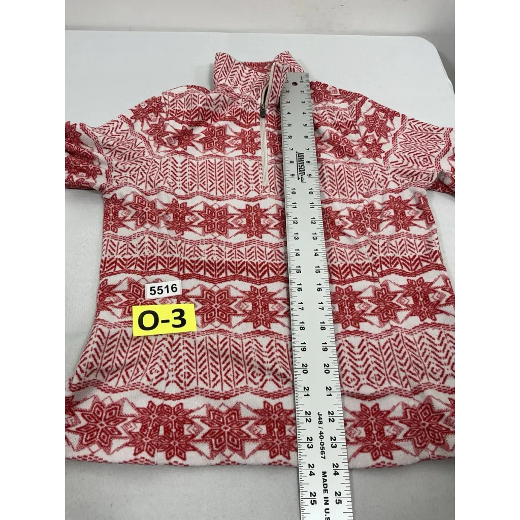 womans lands end Long Sleeve Pullover Fleece Small 6-8 Red White Snow Flakes - Image 6