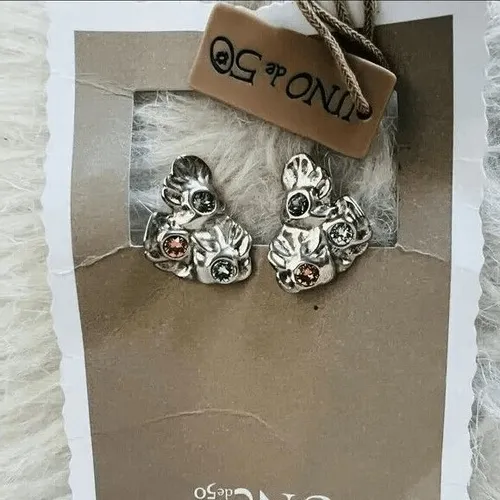 UNO de 50 Wild‎ Bush Bezel Set Crystal Leaf Stud Earrings, Silver/Pink, NWT Pink - Image 11