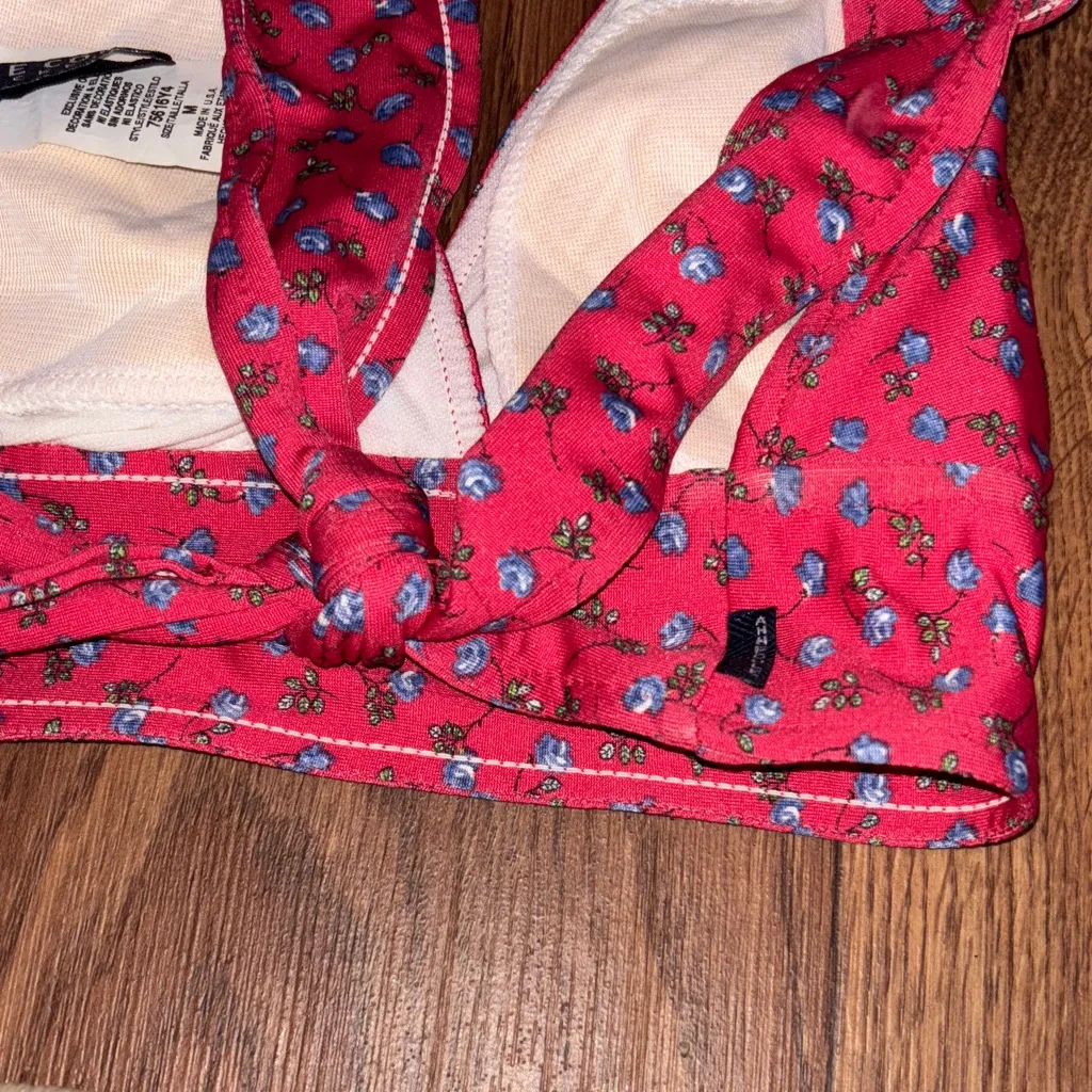 Anne Cole Red Floral Bikini Triangle Halter swim Top - Image 6