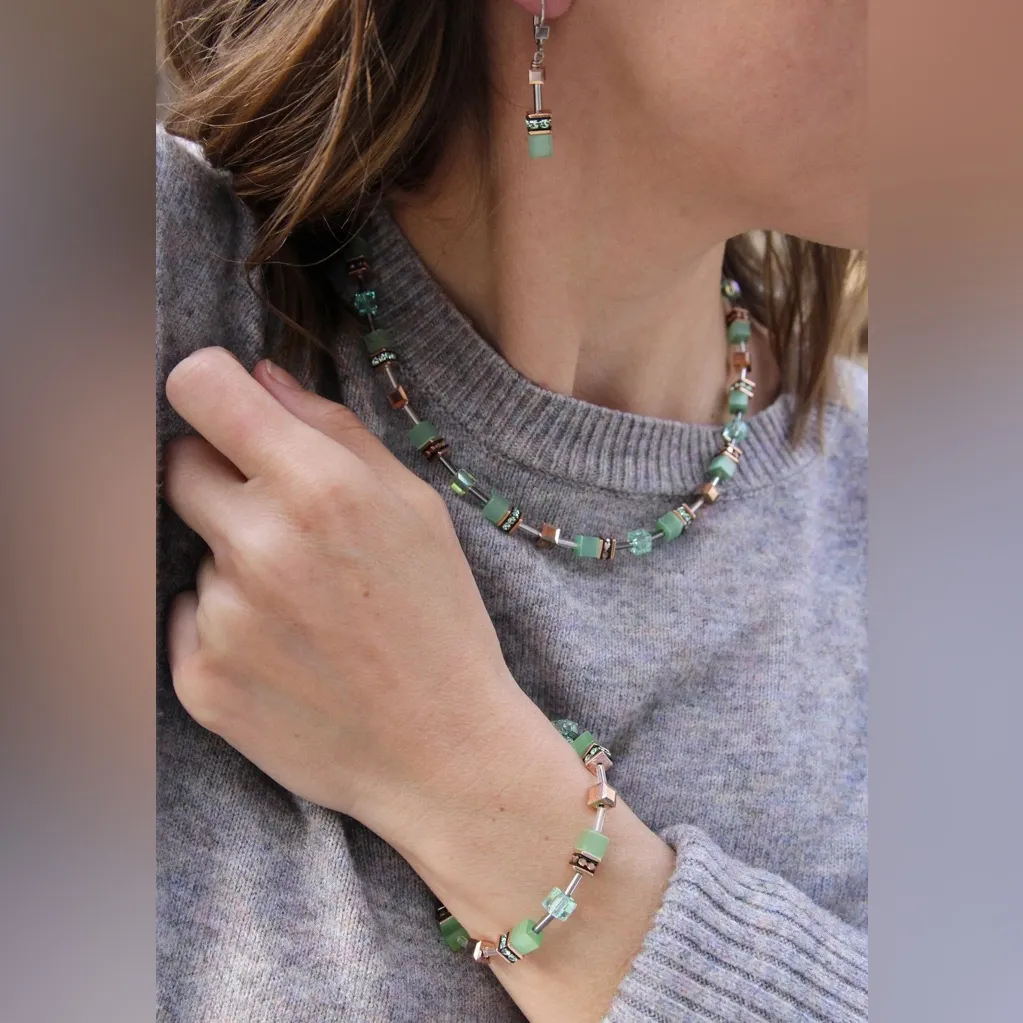 Coeur de Lion Iconic Mono GeoCUBE Necklace Sea Green Crystal Rose Gold Boxed - Image 2