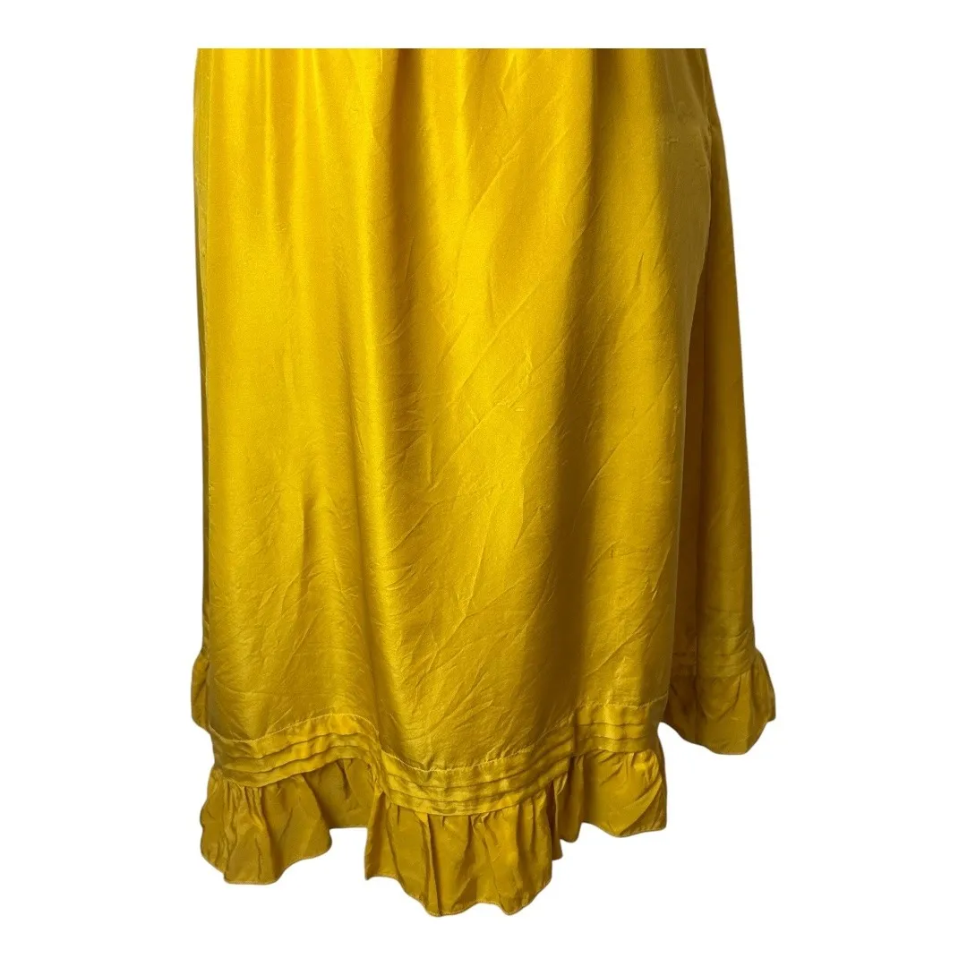 Viola Dress Women 6 Yellow Silk Mesh Trim Crochet Tie‎ Waist Midi Boho Cottage - Image 8